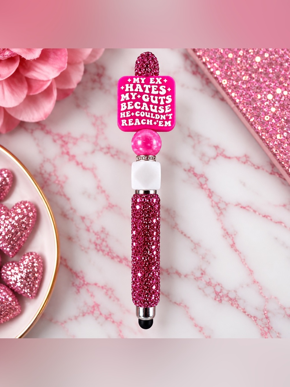 My Ex Hates Me Novelty Magenta Rhinestone Stylus & Pen